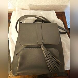 Gray Leather Backpack